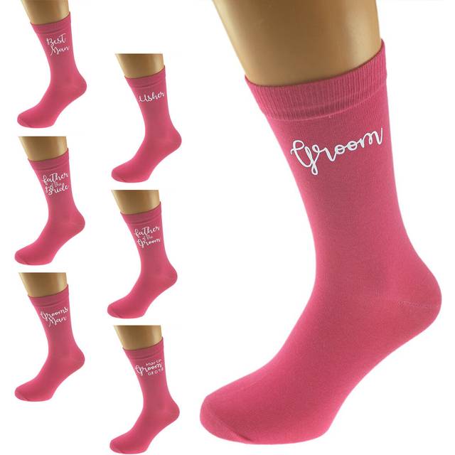 Hot Pink Wedding Script Design Socks Uk Mens 5-12 In Various Roles X6n881