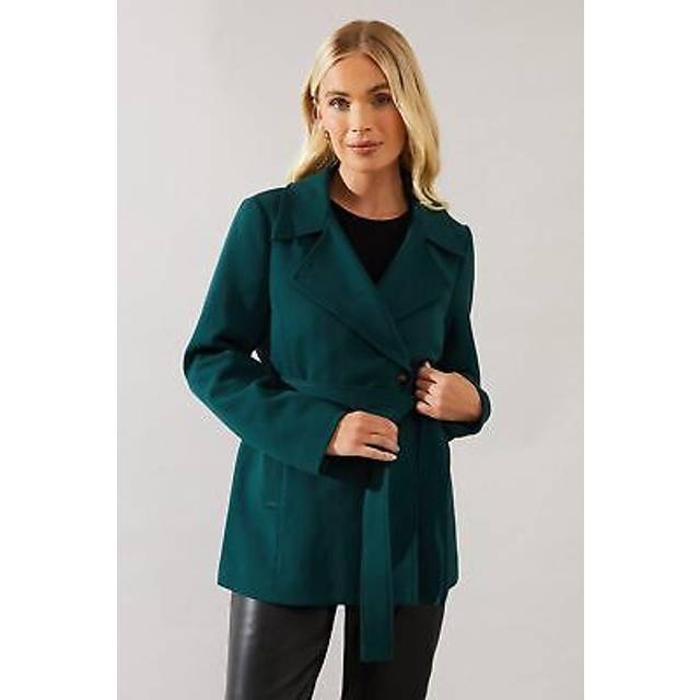 Womens Petite Short Belted Wrap Coat - Forest - 14
