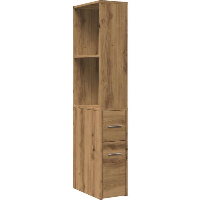 vidaXL Narrow Bathroom Cupboard with Wheels Artisian Oak Engineered Wood - Brown