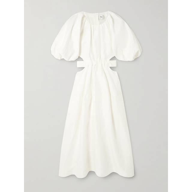 Aje - Mimosa Cutout Gathered Linen-blend Midi Dress - Off-white - UK 14