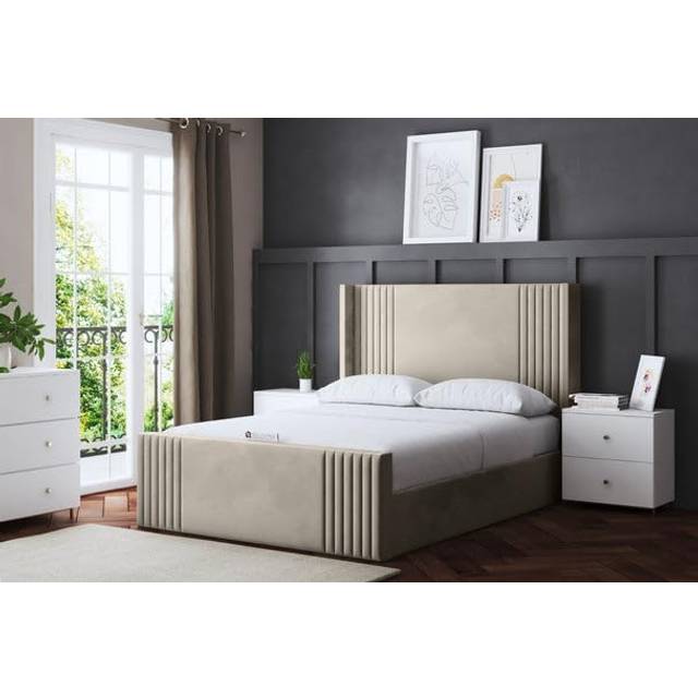 Elara Winged Ottoman Panel Bed with Headboard - BLACK / Single - Black