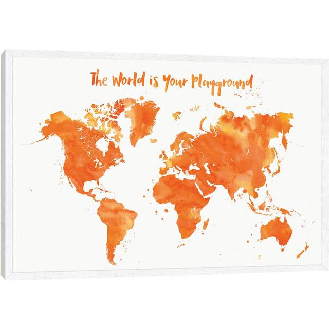 Orange Watercolor Nursery World Map by Blursbyai - Gallery-Wrapped Canvas Giclée - White Framed (101.6cm H x 152.4cm W x 3.81cm D)
