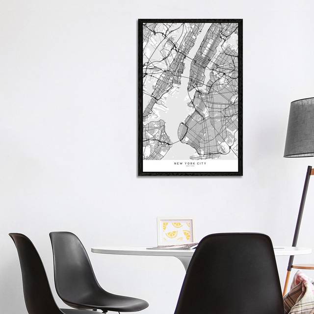 Scandinavian Style Map Of New York City by Blursbyai - Gallery-Wrapped Canvas Giclée - Black Framed (101.6 cm H x 66.04 cm W)