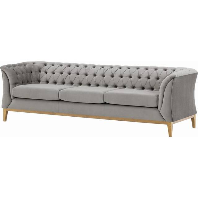 Burnham Velvet 3 Seater Sofa - Light Grey (74cm H X 248cm W X 80cm D)