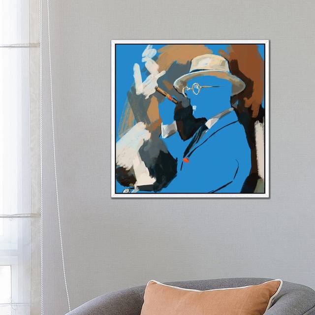 Cigar Lounge In Blue by Sunflowerman - Gallery-Wrapped Canvas Giclée on Canvas - White Framed (66.04 cm H x 66.04 cm W)