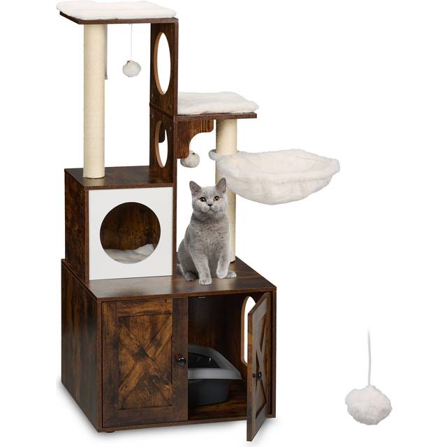 Cat tree scratching post litter box cabinet house sisal tower den cave xxl 128cm