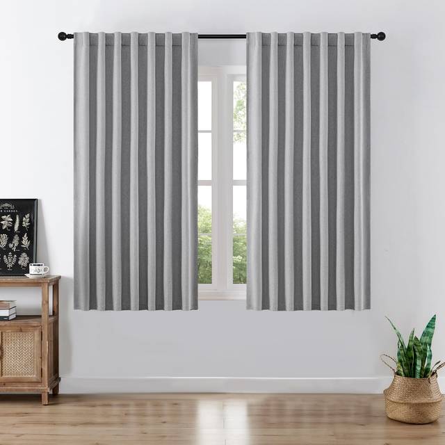 Joydeco Faux Linen Blackout Curtains for Bedroom Light Grey Blackout Curtains 72 inches long 100% Blackout Solid Thermal Insulated Window Drapes Luxur