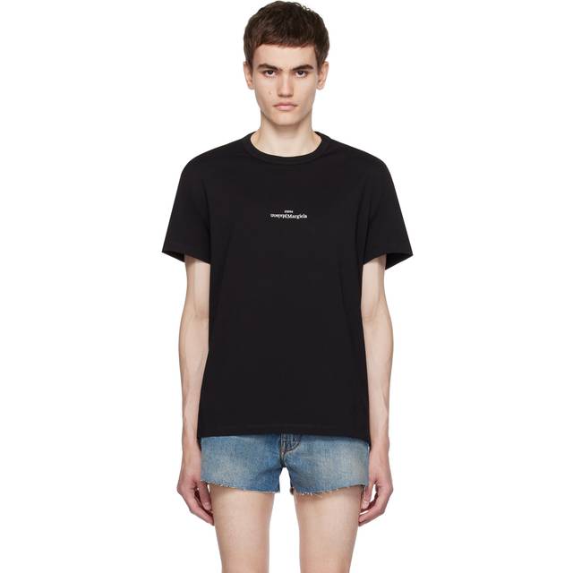 Maison Margiela Black Distorted Logo T-shirt - 900 Black /White Emb - IT 44