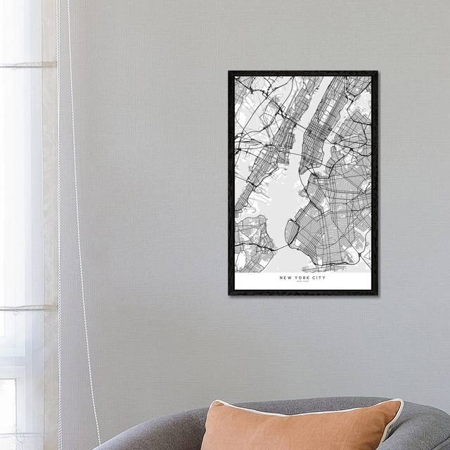 Scandinavian Style Map Of New York City by Blursbyai - Gallery-Wrapped Canvas Giclée - Black Framed (66.04 cm H x 45.72 cm W)