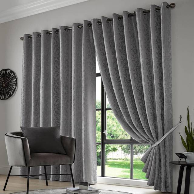 Essential Living Eswic Eyelet Ring Top Curtains Pewter 168cm x 137cm, Grey