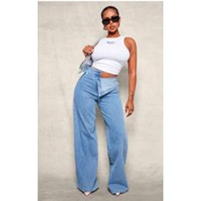 Shape Light Blue Wash Foldover Waist Wide Leg Jeans, Light Blue Wash - 12