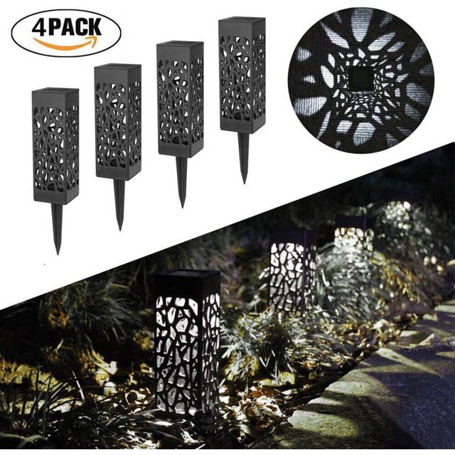 (  White) 4x Solar Powered LED Stake Lights Garden Patio Lawn Lighting Waterproof Warm