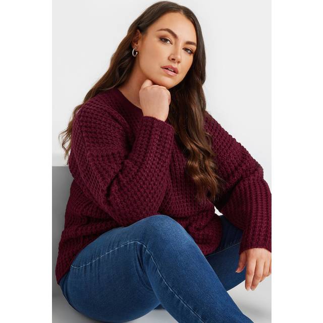 Yours Curve Burgundy Red Waffle Knit Jumper, Women's Curve & Plus Size, Yours - 26-28