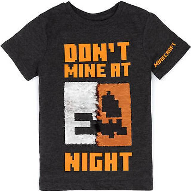 (11-12 Years, Black/Orange) Minecraft Childrens/Kids Dont Mine At Night Sequin Flip T-Shirt
