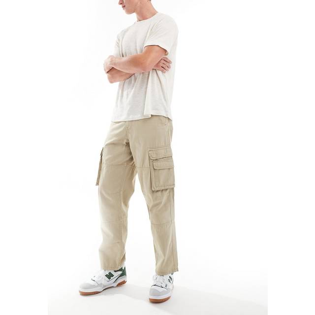 ASOS DESIGN – Baggy cargobyxor i grov twill-Vit/a