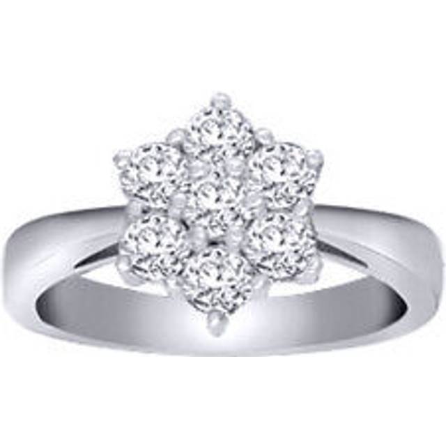 18ct White Gold 0.75ct Diamond 7 Stone Flower Cluster Ring 9mm - 18R543-075