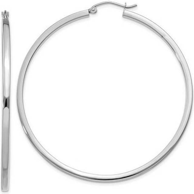 14K White Gold 2 mm Square Tube Hoops