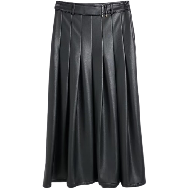 River Island Womens Black Faux Leather Pleated Midi Skirt - 10