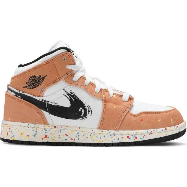 (GS) Air Jordan 1 Mid SE 'Brushstroke Paint Splatter' DA8006-100 - Sail/Black-Cider-Chile Red - 4Y