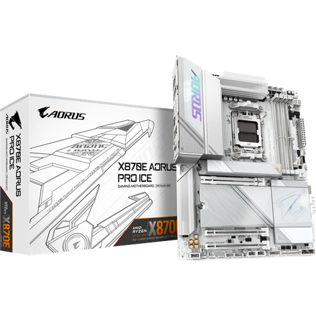 GIGABYTE X870E AORUS PRO ICE moderkort – stöder AMD Ryzen 9000 CPU, 16+2 + 2 fas digital VRM, upp till 8 000 MHz DDR5 (OC), 3 x PCIe 5.0, Wi-Fi 7, 2,5 GbE LAN, USB 4