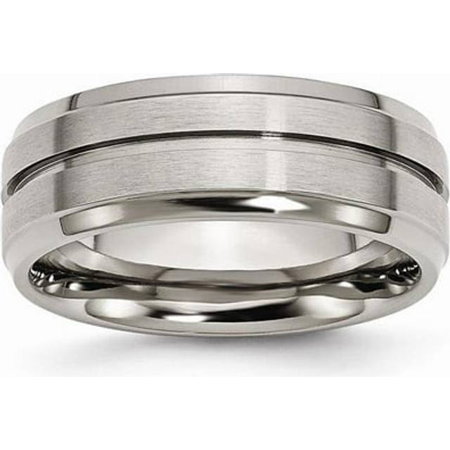 8 mm Titanium Grooved Ridged Edge Brushed & Polished Band, Size 11