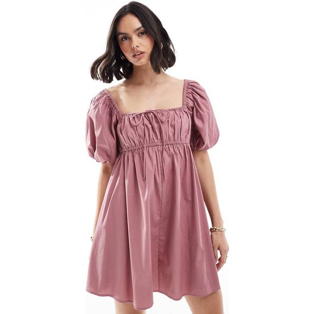 ASOS DESIGN – Rosa miniklänning med smock och puffärmar