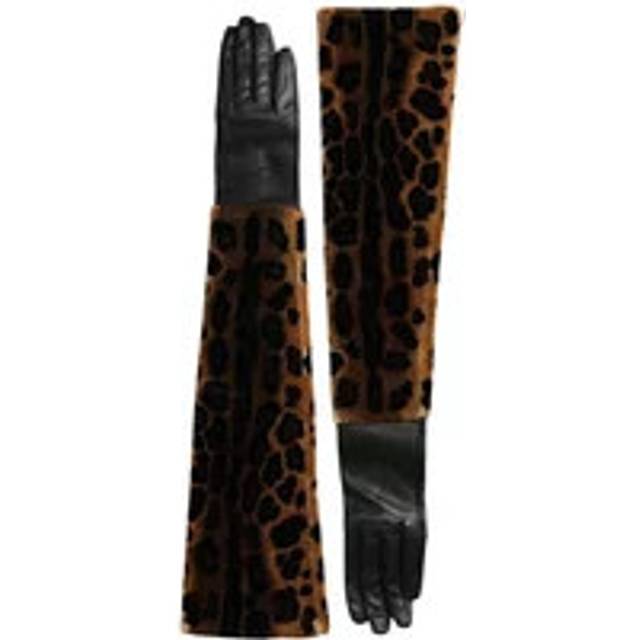 Brown Black Leopard Leather Elbow Length Gloves - 6.5|XS