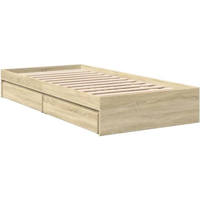 vidaXL Bed Frame with Drawers without Mattress Sonoma Oak 90x190 cm Single - Brown