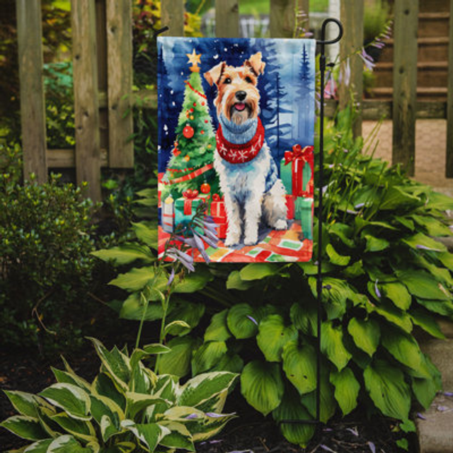 Carolines Treasures DAC3689GF 15.5 x 11.25 in. Unisex Wire Fox Terrier Christmas Polyester Fabric Garden Flag