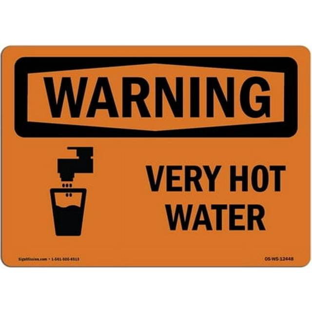 SignMission OS-WS-D-35-L-12448-10PK OSHA Warning Sign - Very Hot Water with Symbol