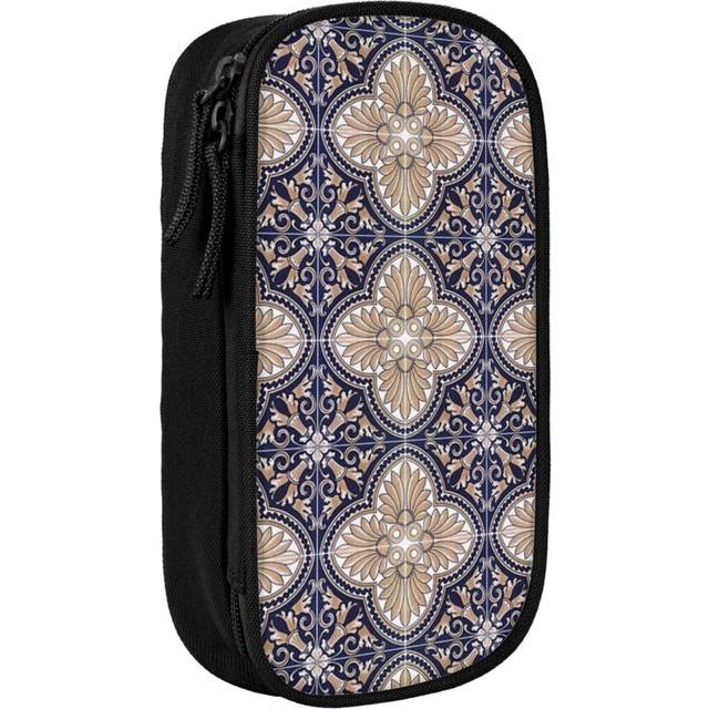 Pencil Case Tile Pattern Pen Holder Box Pouch Bag with Double Zippers for School Office Work