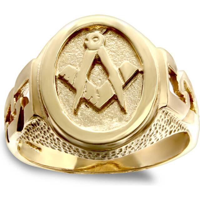 (Z+3) Jewelco London Men's Solid 9ct Yellow Gold Curb Links Oval Masonic Ring