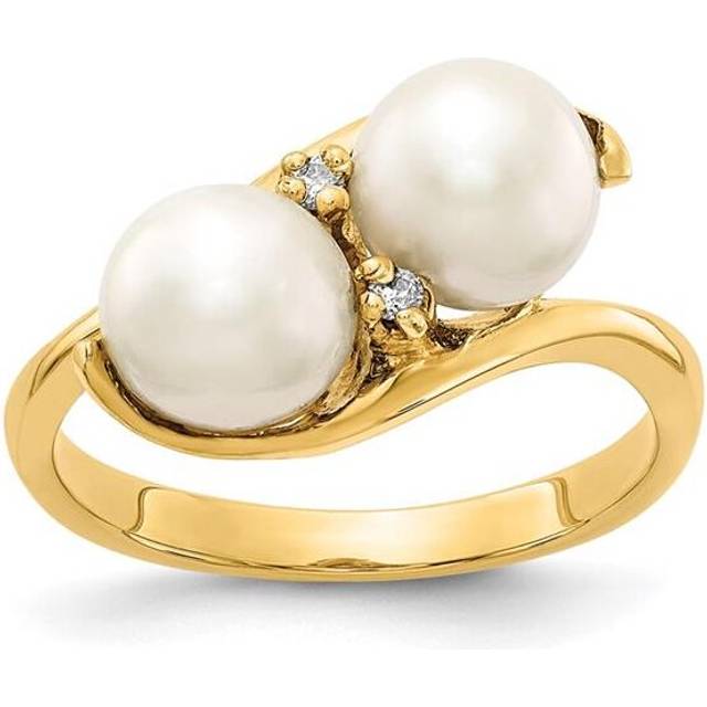 Finest Gold 14K Yellow Gold 6 mm Pearl & Diamond Ring Mounting - Size 5