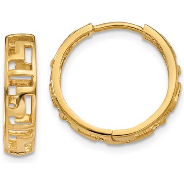 14K Yellow Gold Greek Key Hinged Hoop Earrings