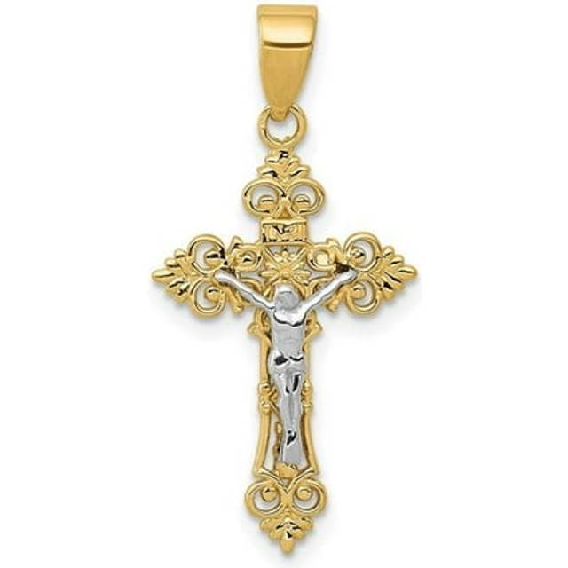 14K Yellow Gold Two-Tone Small Lacy-Edge Inri Crucifix Pendant