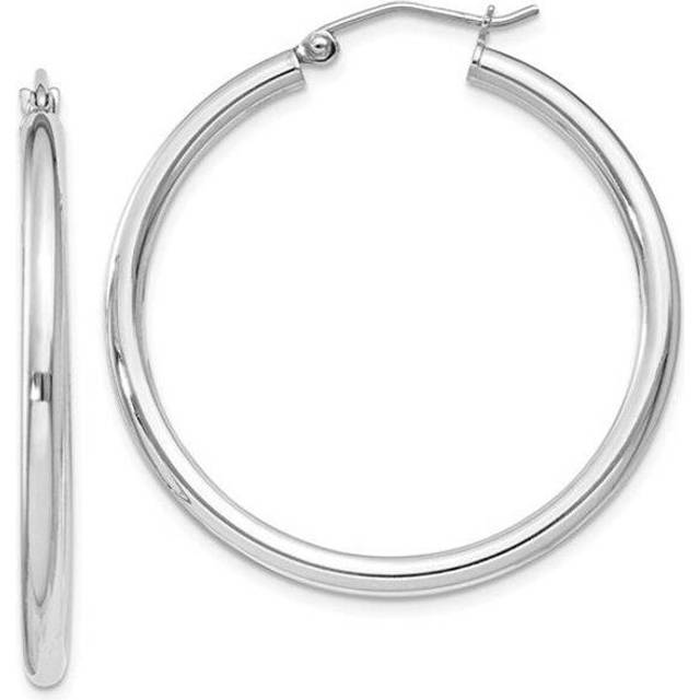 Reflection Beads QE4387 2.5 mm Sterling Silver Rhodium-Plated Round Hoop Earrings
