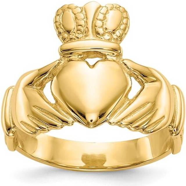 14K Yellow Gold Mens Claddagh Ring - Size 10