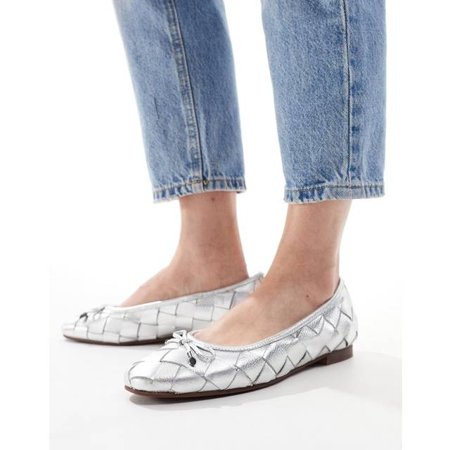 Off The Hook 'marble' Trendy Woven Ballet Flats, Silver Ballerina - 8