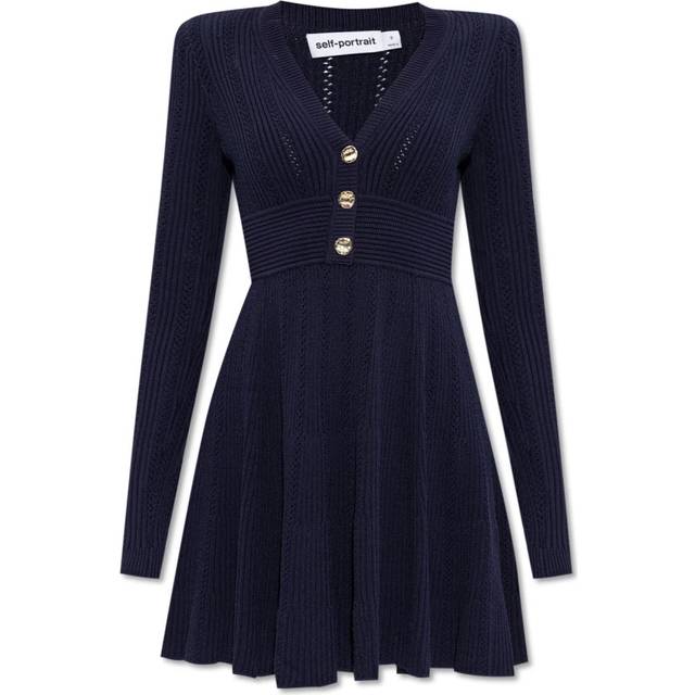 Self-Portrait Pointelle-Knit Mini Dress - L - Blue