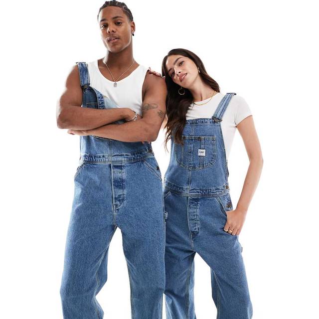 Lee Unisex-overalls mellemblå denim workwear-stil med afslappet pasform