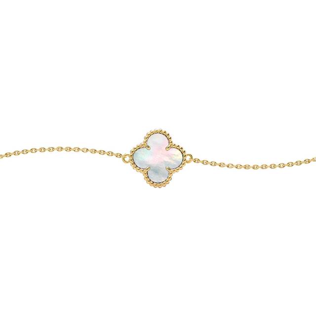 Jewelco London Gold-plated Silver Clover Mother of Pearl Lucky Charm Chain Bracelet 7-8.5" - ABB238-GP