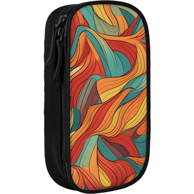 Pencil Case Art Tiles Pen Holder Box Pouch Bag with Double Zippers for School Office Work