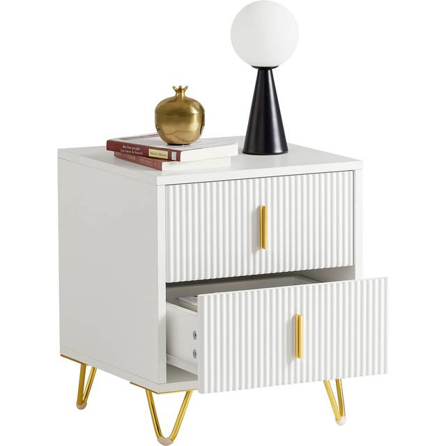 SoBuy Sängbord Nattduksbord med 2 Lådor, Sidobord för Sovrum & Vardagsrum, Vitt W40 x D40 x H47cm FBT115-W