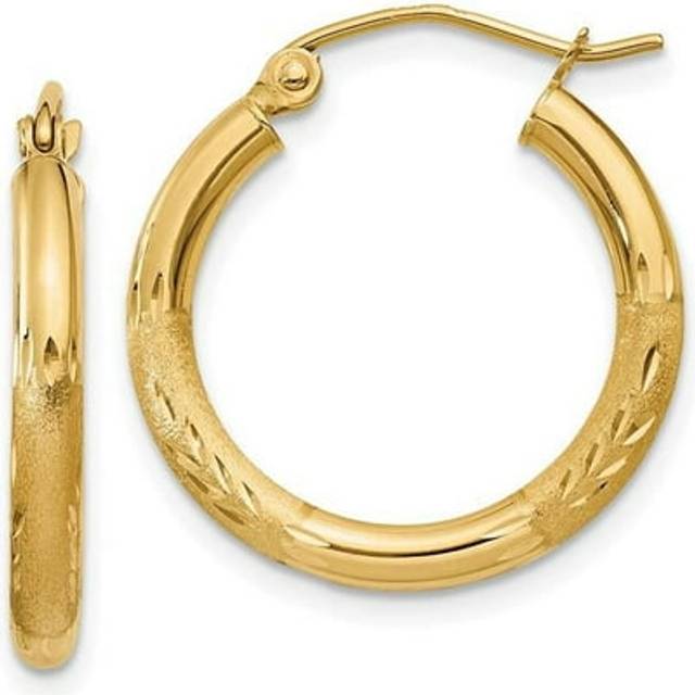 14K Yellow Gold Satin & Diamond-Cut 2.5 mm Round Hoop Earrings