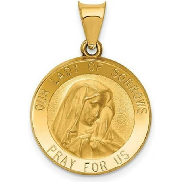 14K Yellow Gold Polished Satin Our Lady Perpetual Help Medal Hollow Pendant