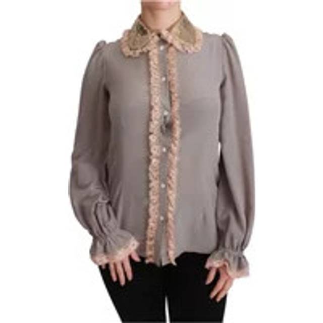 Elegant Silk Blend Sequin Collar Shirt - IT44|L - Gray