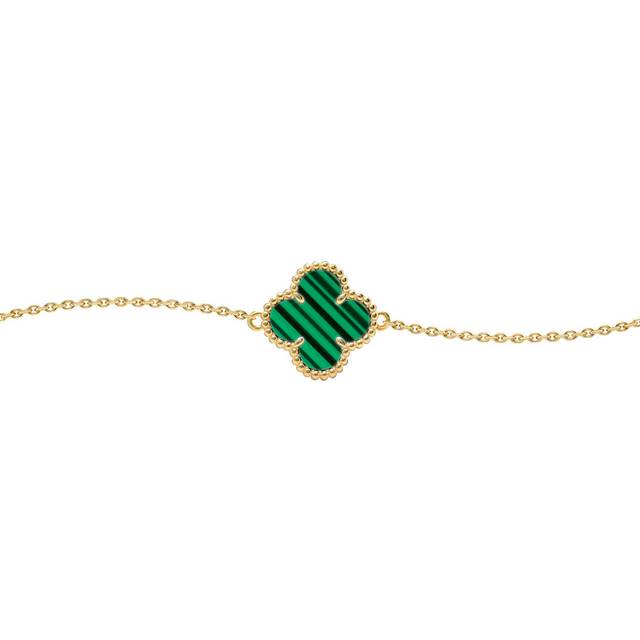 "Jewelco London Gold-plated Silver Green Clover Malachite Lucky Charm Chain Bracelet 7-8.5"" - ABB240-GP"