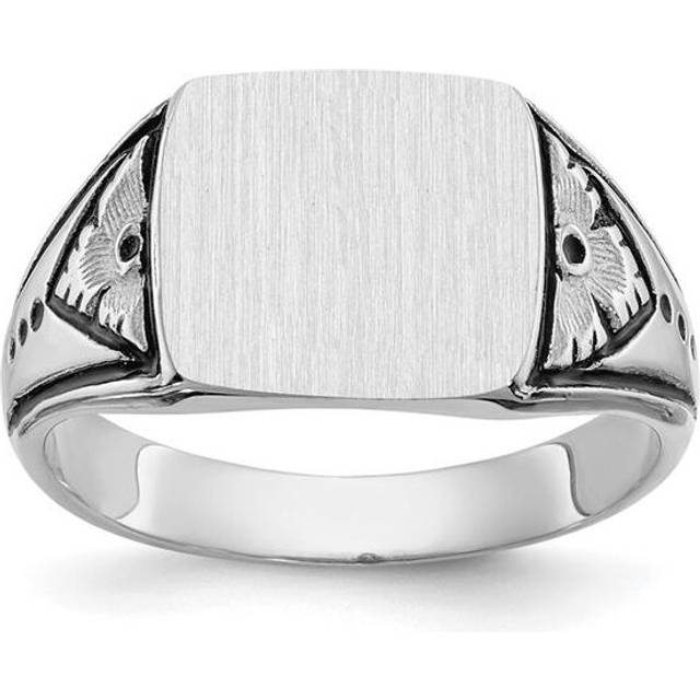 Quality Gold Y4138 14K White Gold 11 x 11.5 mm Closed Back Antiqued Mens Signet Ring - Size 9