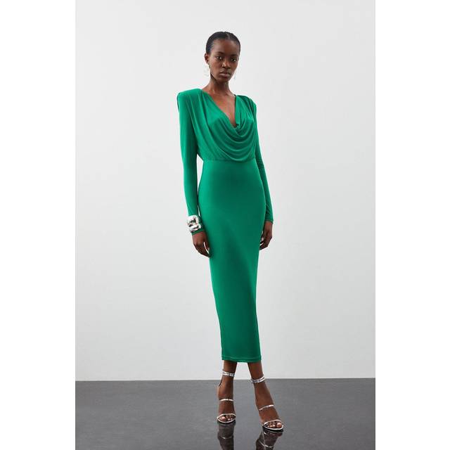 Jersey Crepe Midi Cowl Neck Dress - Green