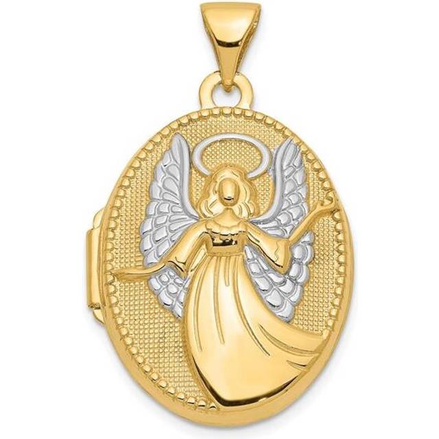 14K Yellow Gold with Rhodium 21mm Oval Guardian Angel Locket Pendant